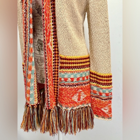 LA FEE VERTE for Anthropologie Multicolor Fringe Open Cardigan Sweater size XS - Picture 4 of 13